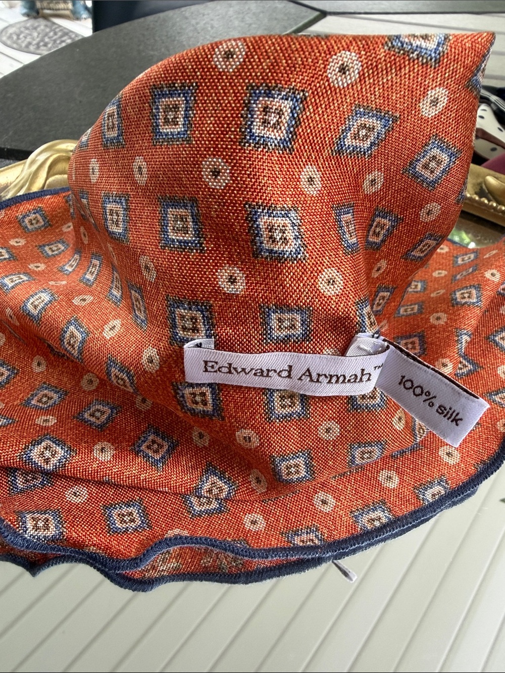 Edward Armah Orange Geometric Silk Pocket circle